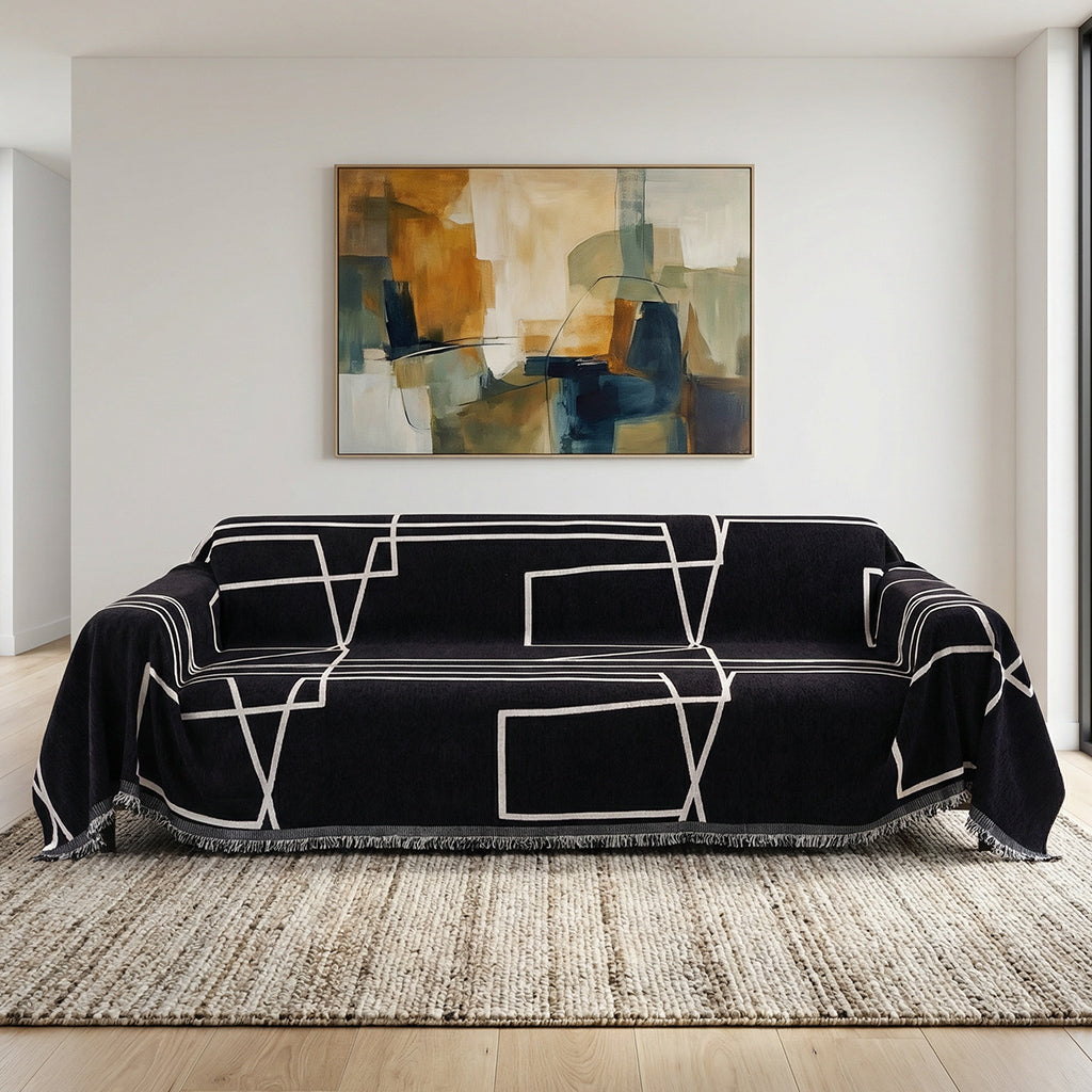 Black Geometry Couch Cover