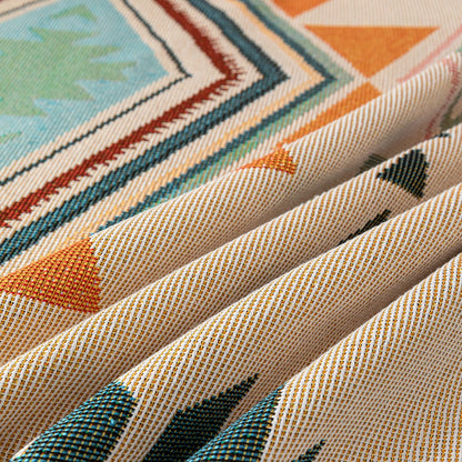 Close up of bohemian couch cover textured fabric. 