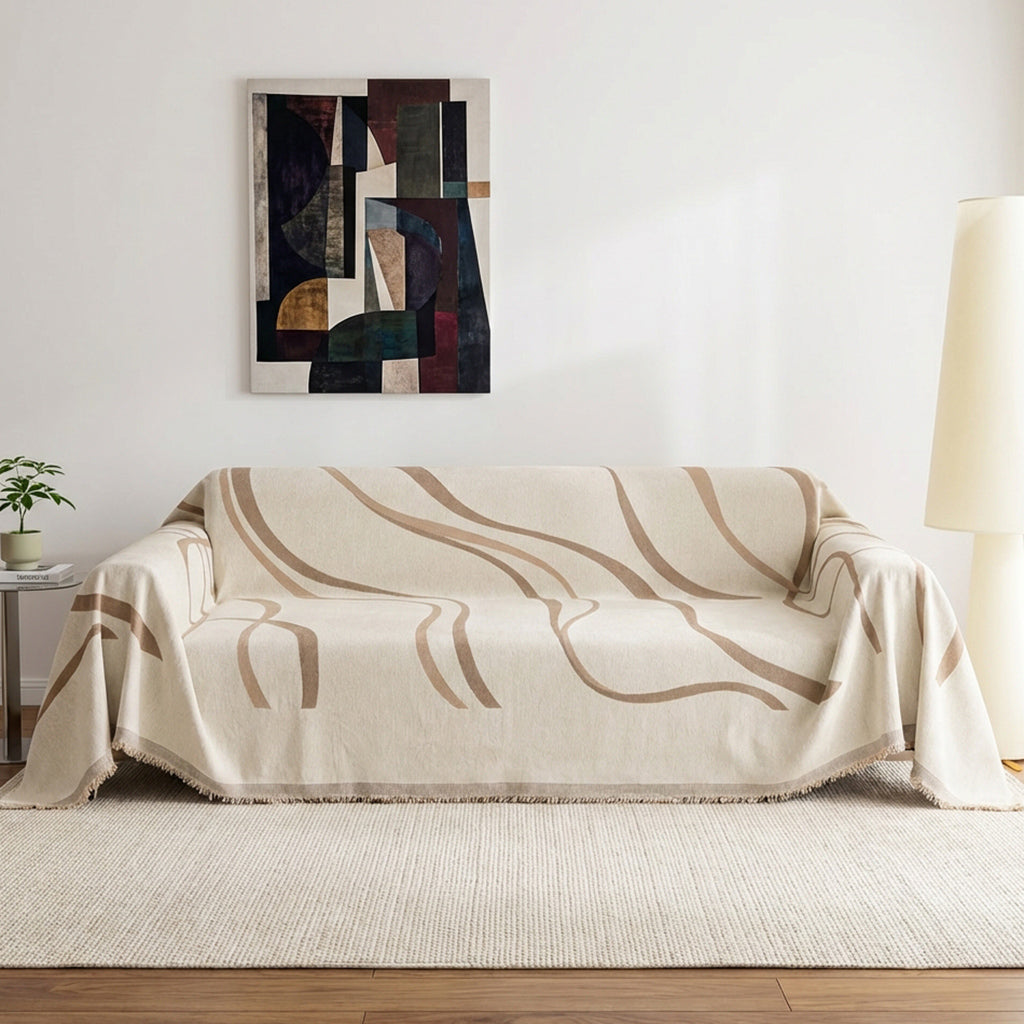 Cream Waves Couch Cover (Reversible)