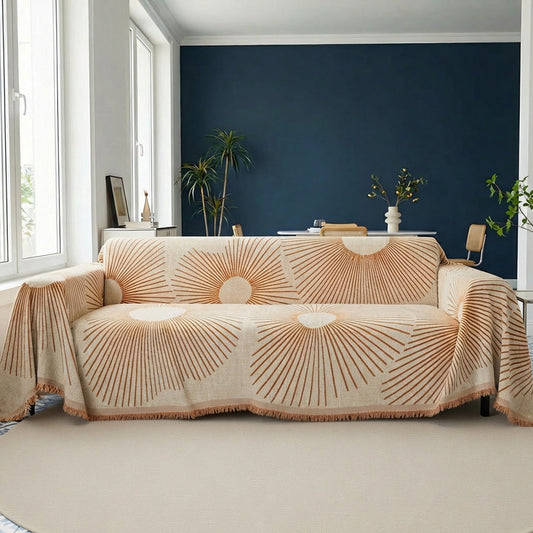 couch over with orange sun pattern