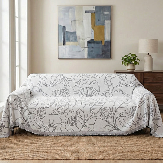 luxury floral couch cover silver and white